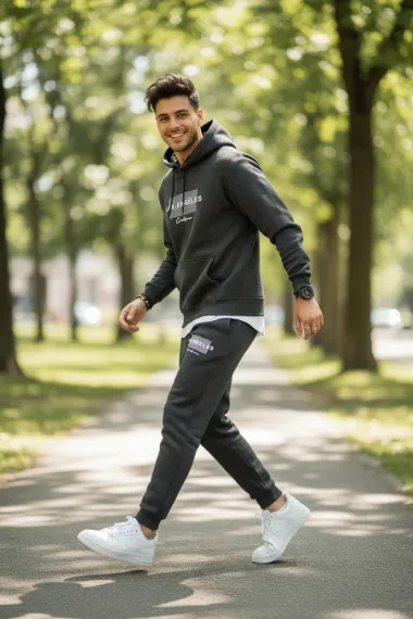 Trening barbati slim fit gri, Pantaloni + Hanorac, vatuit 12105 I3-3.1